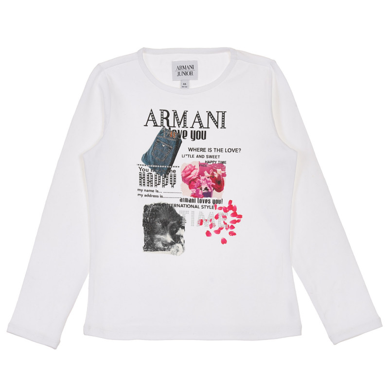Памучна блуза Armani с дълъг ръкав за момиче с щампа  230282