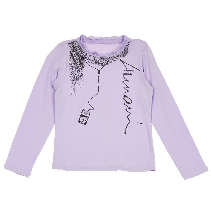 Памучна блуза с дълъг ръкав за момиче в лилаво с картинка плейър  230286