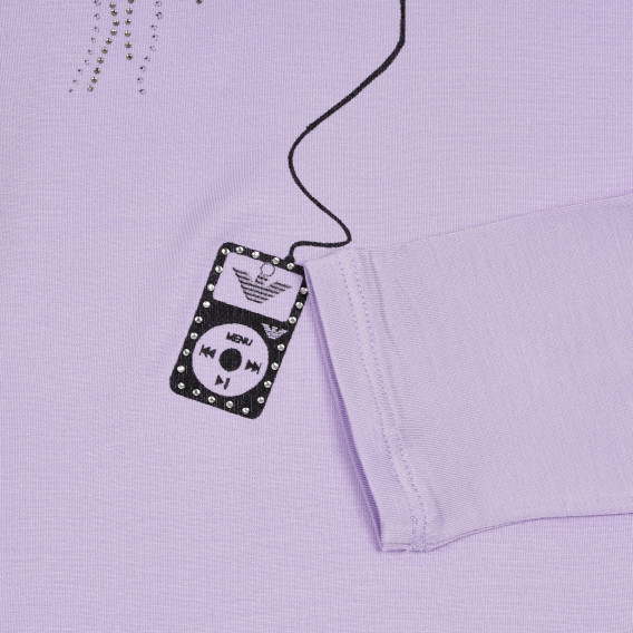 Памучна блуза с дълъг ръкав за момиче в лилаво с картинка плейър Armani 230288 3