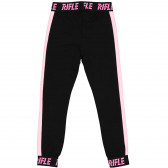 Памучен спортен панталон с розови акценти и логото на бранда, черен Rifle 230890 2
