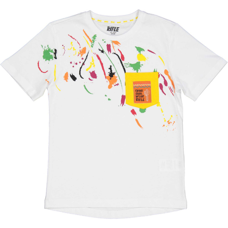 Памучна тениска с цветна щампа и джоб, бяла  230946