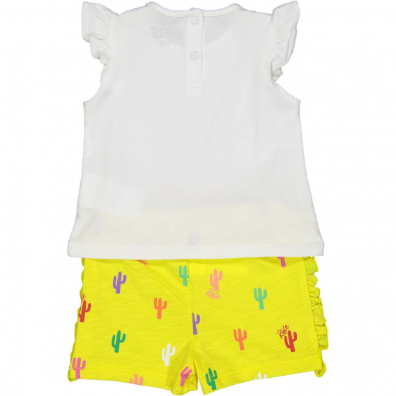 Памучен комплект блуза без ръкави и къси панталони за бебе в бяло и жълто Rifle 230998 2