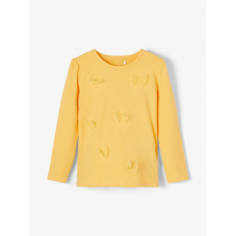 Блуза от органичен памук с панделки за бебе, жълта  231262
