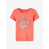 Тениска от органичен памук с графичен принт за бебе, светло розова Name it 231280 