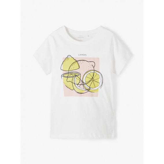 Тениска от органичен памук с щампа на лимони, бяла Name it 231346 