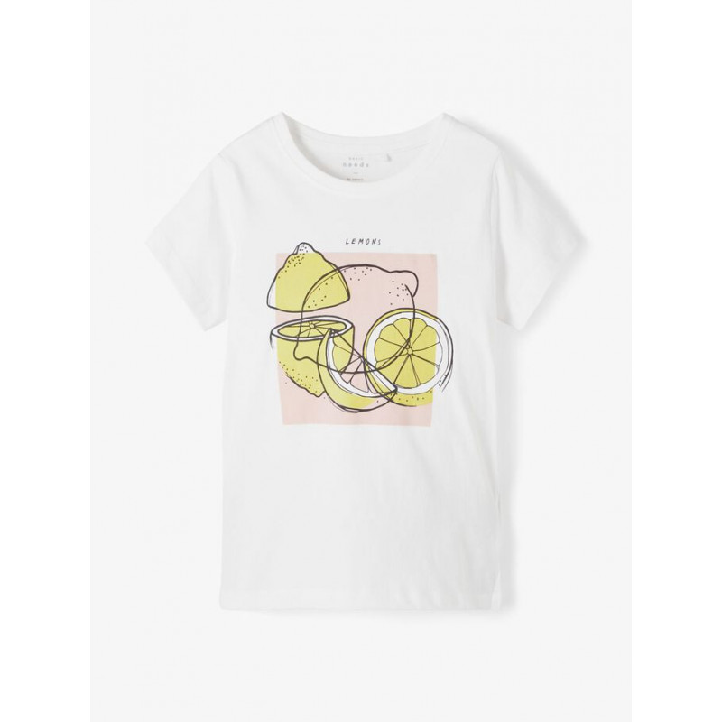 Тениска от органичен памук с щампа на лимони, бяла  231346