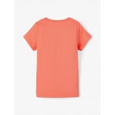 Тениска от органичен памук с надпис, коралов цвят Name it 231355 2