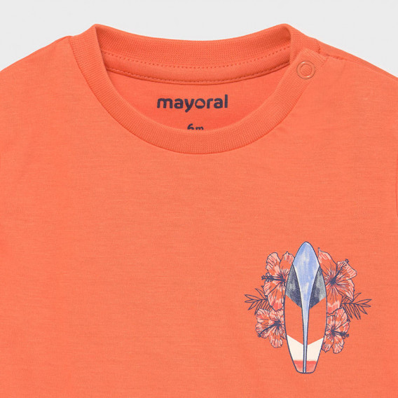 Памучна тениска с щампа за бебе, оранжева Mayoral 231410 3