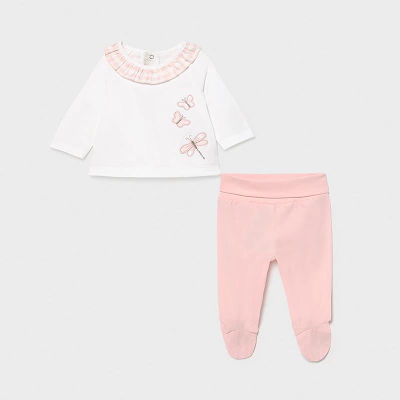 Памучен комплект от блуза и ританки за бебе в бяло и розово  231428