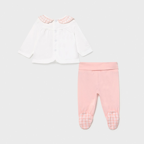 Памучен комплект от блуза и ританки за бебе в бяло и розово Mayoral 231429 2