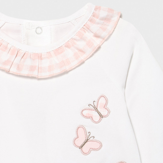 Памучен комплект от блуза и ританки за бебе в бяло и розово Mayoral 231430 3