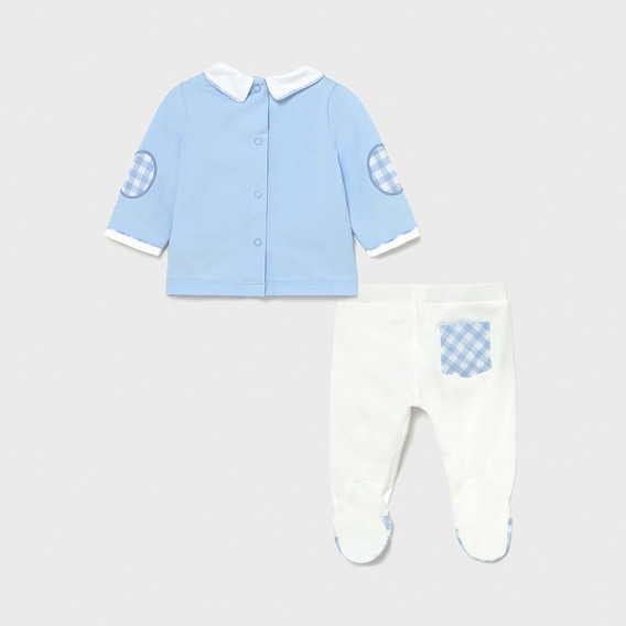 Памучен комплект от блуза и ританки за бебе в бяло и синьо Mayoral 231441 2
