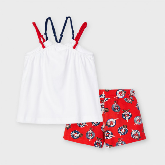 Памучен комплект потник с къси панталони в бяло и червено Mayoral 231486 2