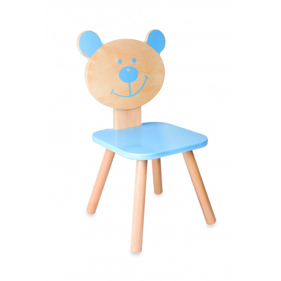 Дървено столче - Мече, синьо Classic World 231733 
