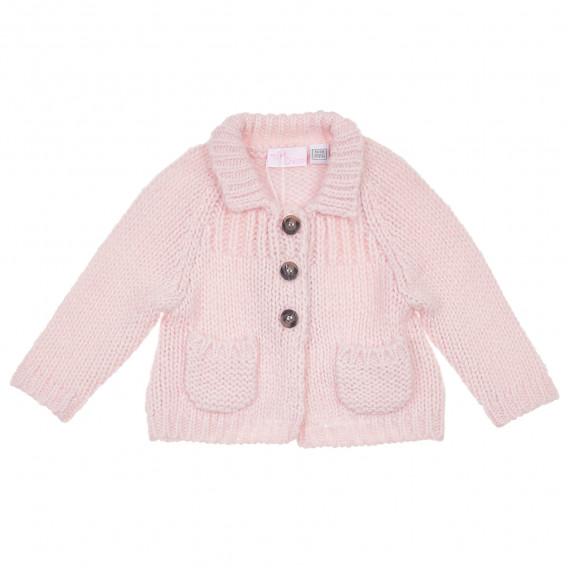 Плетена жилетка с два джоба за бебе момиче, розова Chicco 231784 