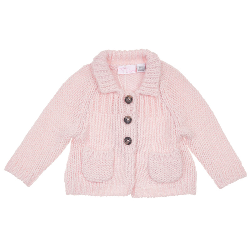 Плетена жилетка с два джоба за бебе момиче, розова  231784