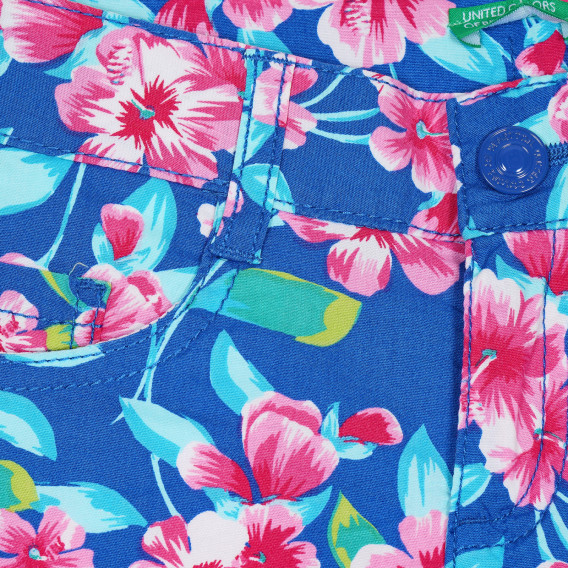 Памучни къси панталони с флорален принт, сини Benetton 232075 2