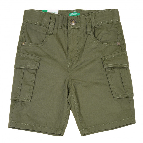 Памучен къси панталони със странични джобове, тъмно зелен Benetton 232145 