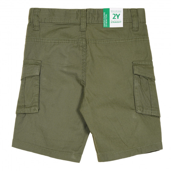 Памучен къси панталони със странични джобове, тъмно зелен Benetton 232148 4