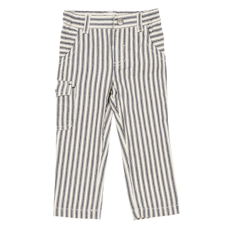 Памучен панталон на бяло синьо райе със страничен джоб за бебе  232201