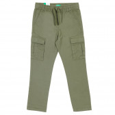 Памучен панталон със странични джобове, тъмно зелен Benetton 232287 