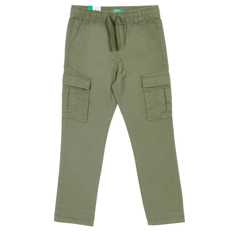 Памучен панталон със странични джобове, тъмно зелен  232287