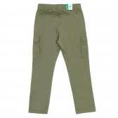 Памучен панталон със странични джобове, тъмно зелен Benetton 232290 4