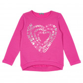 Памучна блуза с щампа сърце и името на бранда, розова Benetton 232536 