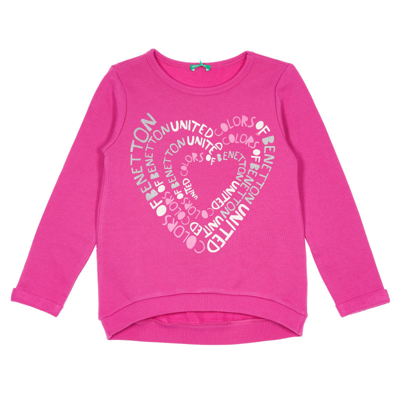 Памучна блуза с щампа сърце и името на бранда, розова  232536