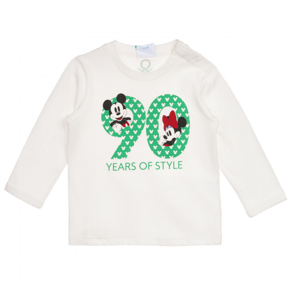 Памучна блуза със щампа Мики и Мини Маус за бебе, бяла Benetton 232732 