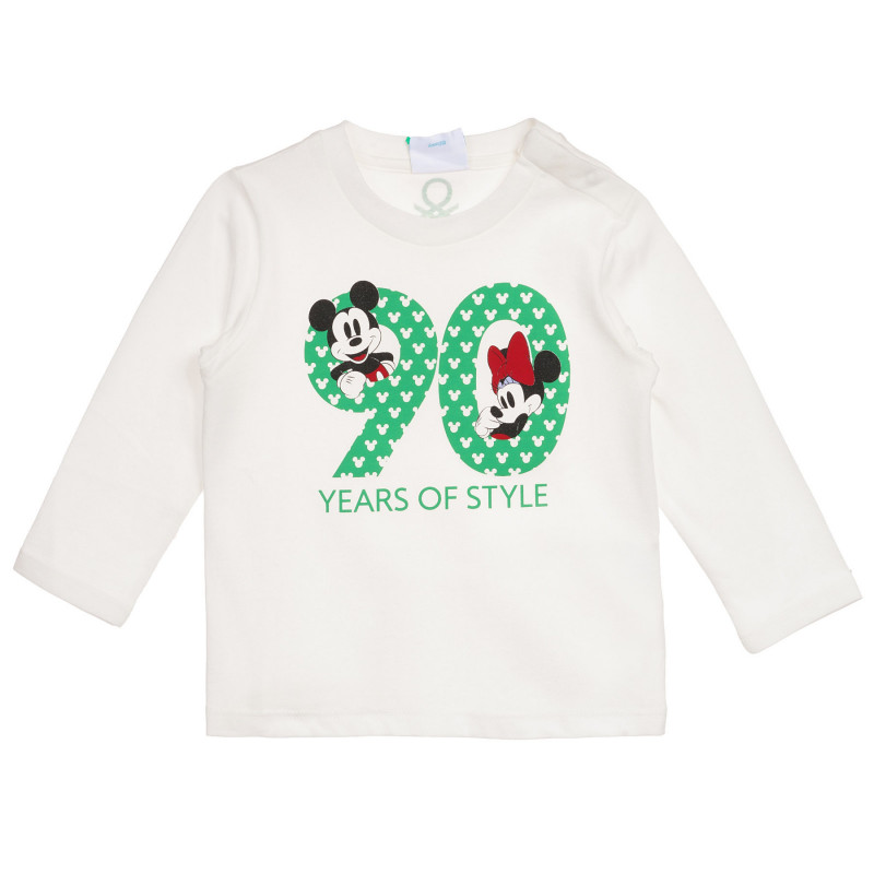 Памучна блуза със щампа Мики и Мини Маус за бебе, бяла  232732