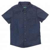 Памучна риза с къс ръкав и фигурален принт, тъмно синя Benetton 232816 