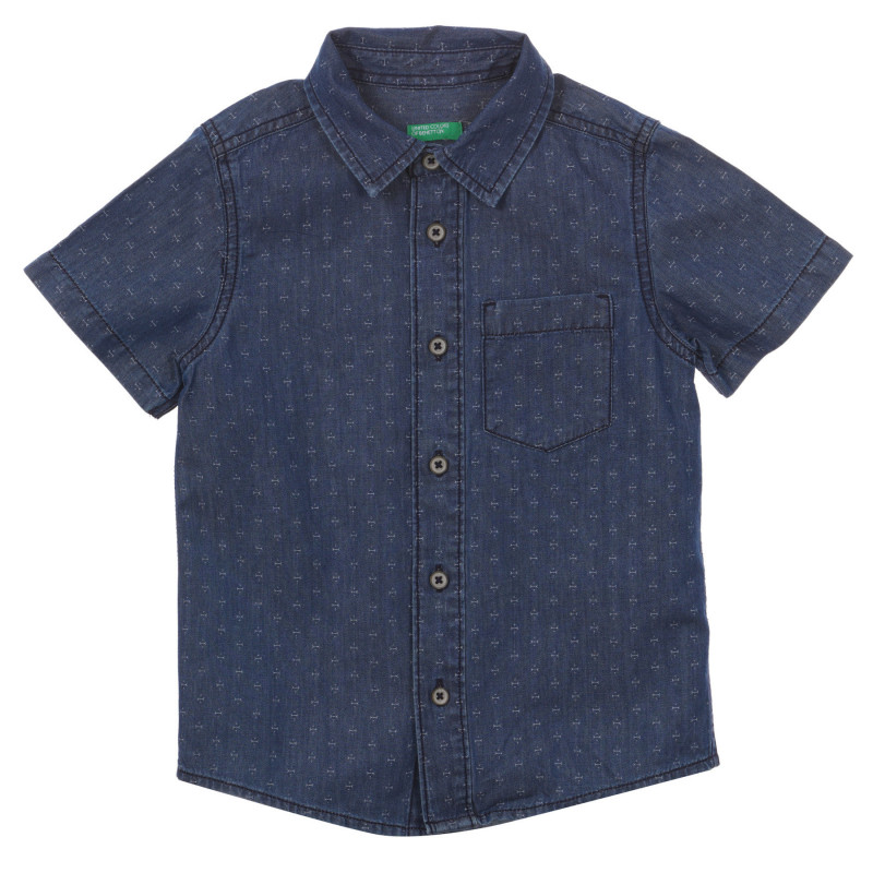 Памучна риза с къс ръкав и фигурален принт, тъмно синя  232816