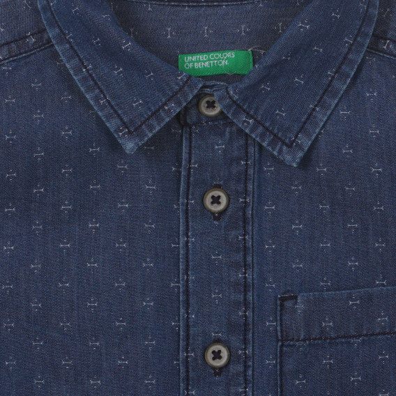 Памучна риза с къс ръкав и фигурален принт, тъмно синя Benetton 232818 3