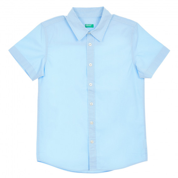 Памучна риза с къс ръкав и яка, светло синя Benetton 232830 