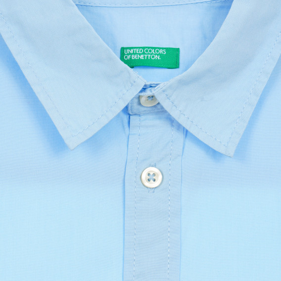 Памучна риза с къс ръкав и яка, светло синя Benetton 232831 2