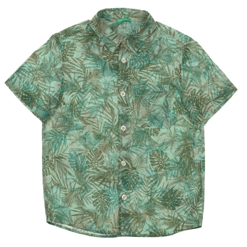 Памучна риза с къс ръкав с джоб на палми, зелена  232858