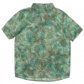 Памучна риза с къс ръкав с джоб на палми, зелена Benetton 232861 4