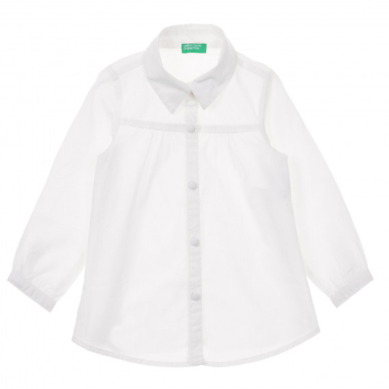 Риза с яка и копчета разкроена, бяла Benetton 232873 