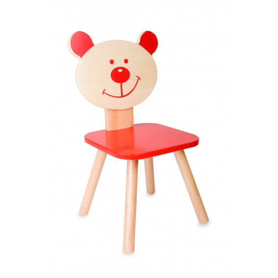 Дървено столче - Мече, червено Classic World 232976 