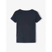 Тениска от органичен памук с надпис и флорален принт, синя Name it 233194 2