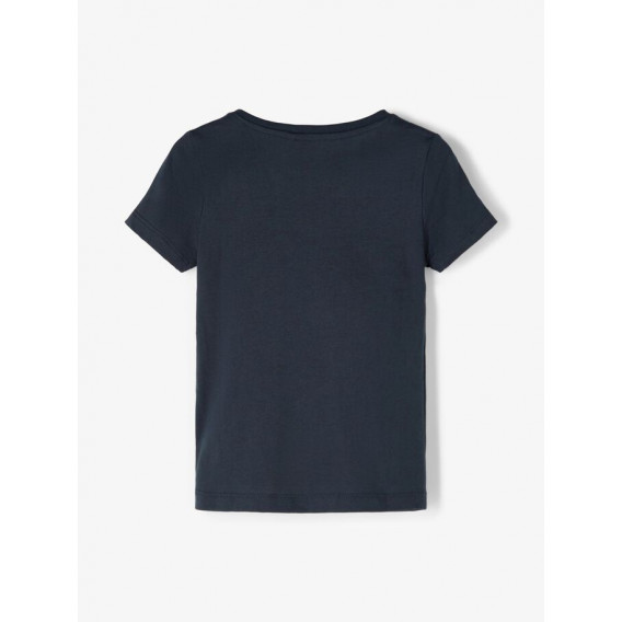 Тениска от органичен памук с надпис и флорален принт, синя Name it 233194 2