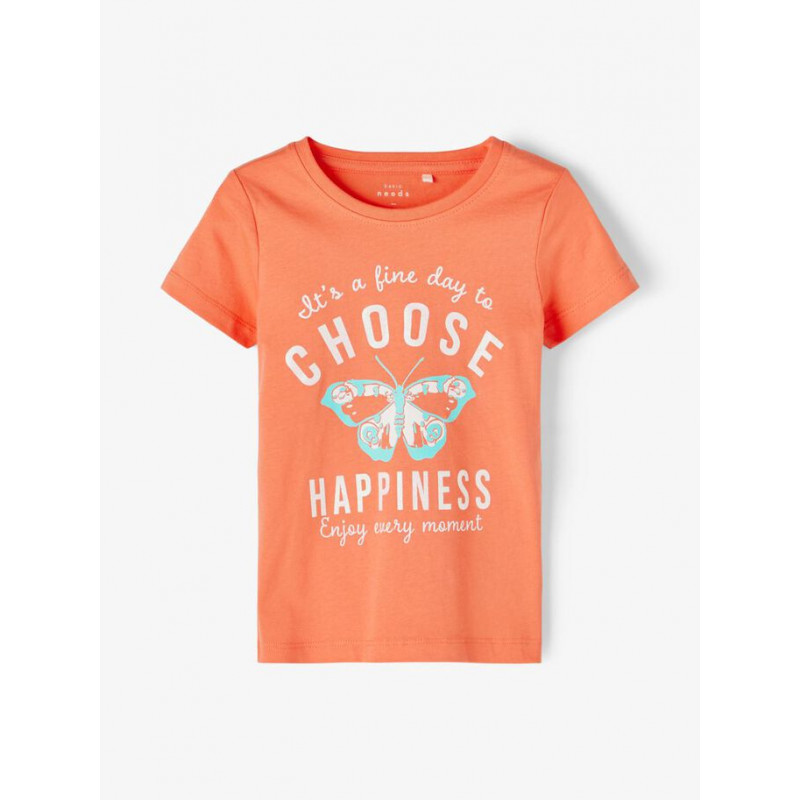 Тениска от органичен памук с принт на пеперуда, розова  233196