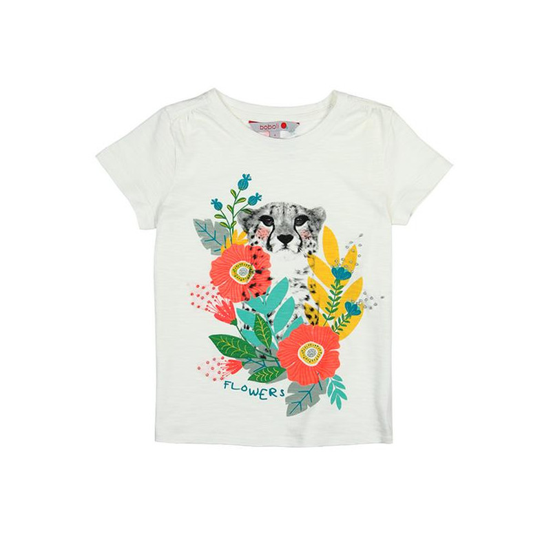 Памучна класическа тениска с цветен принт за момиче  23329