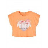 Блуза от органичен памук без ръкави с щампа, оранжева Name it 233297 