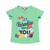 Памучна тениска с щампа на цветя и надпис, зелена Boboli 233424 