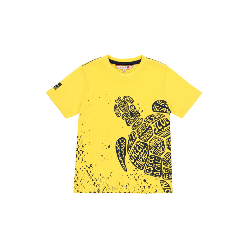 Памучна тениска с щампа на костенурка, жълта  233548