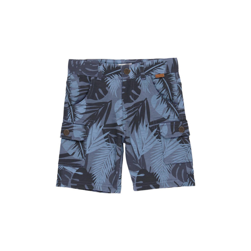 Памучни къси панталони с принт на палмови листа, тъмно сини  233602
