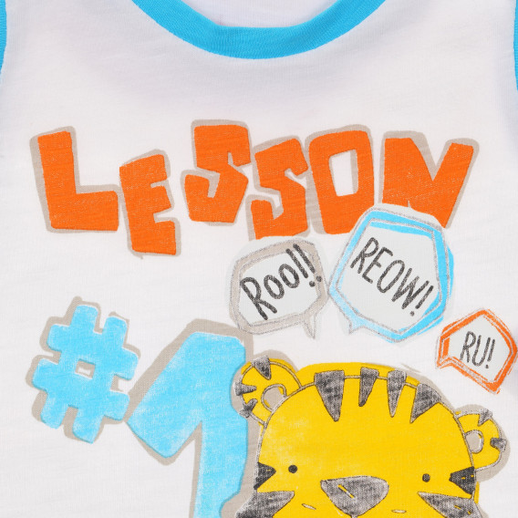 Памучен къс гащеризон със щампа за бебе, син Benetton 234049 2