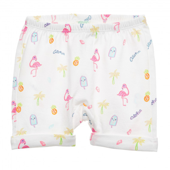 Памучен къс панталон с фламинго за бебе, бял Benetton 234271 